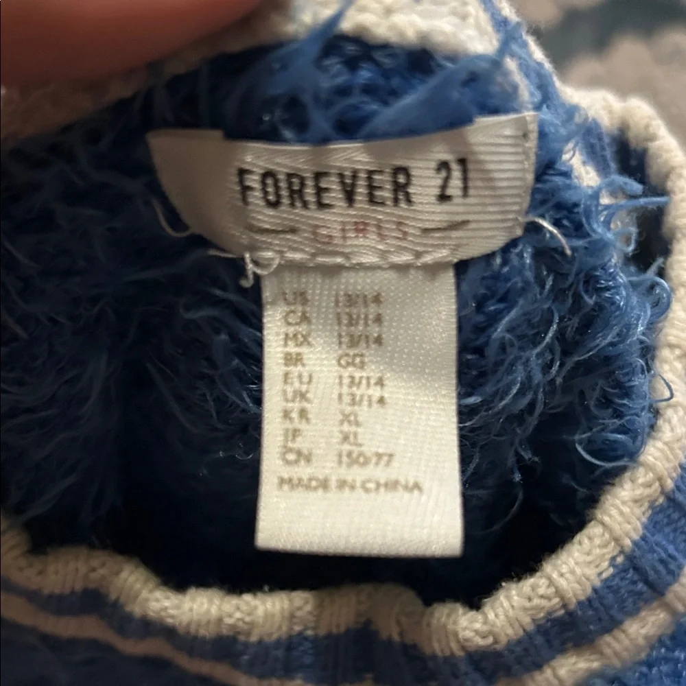 Forever 21‎ Blue Textured Sweater with White Stripes